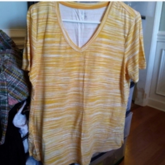 Other - Yellow Striped V-Neck T-Shirt Men's L Short Sleeve EUC Casual Summer Nautical